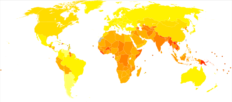 World Map of Iron Deficiency Anemia Per Country